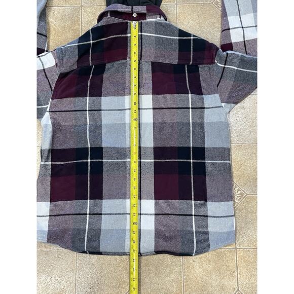 AE American Eagle Men’s Sz Medium Plaid Flannel Shirt Jacket With Removable Hood - Picture 6 of 13
